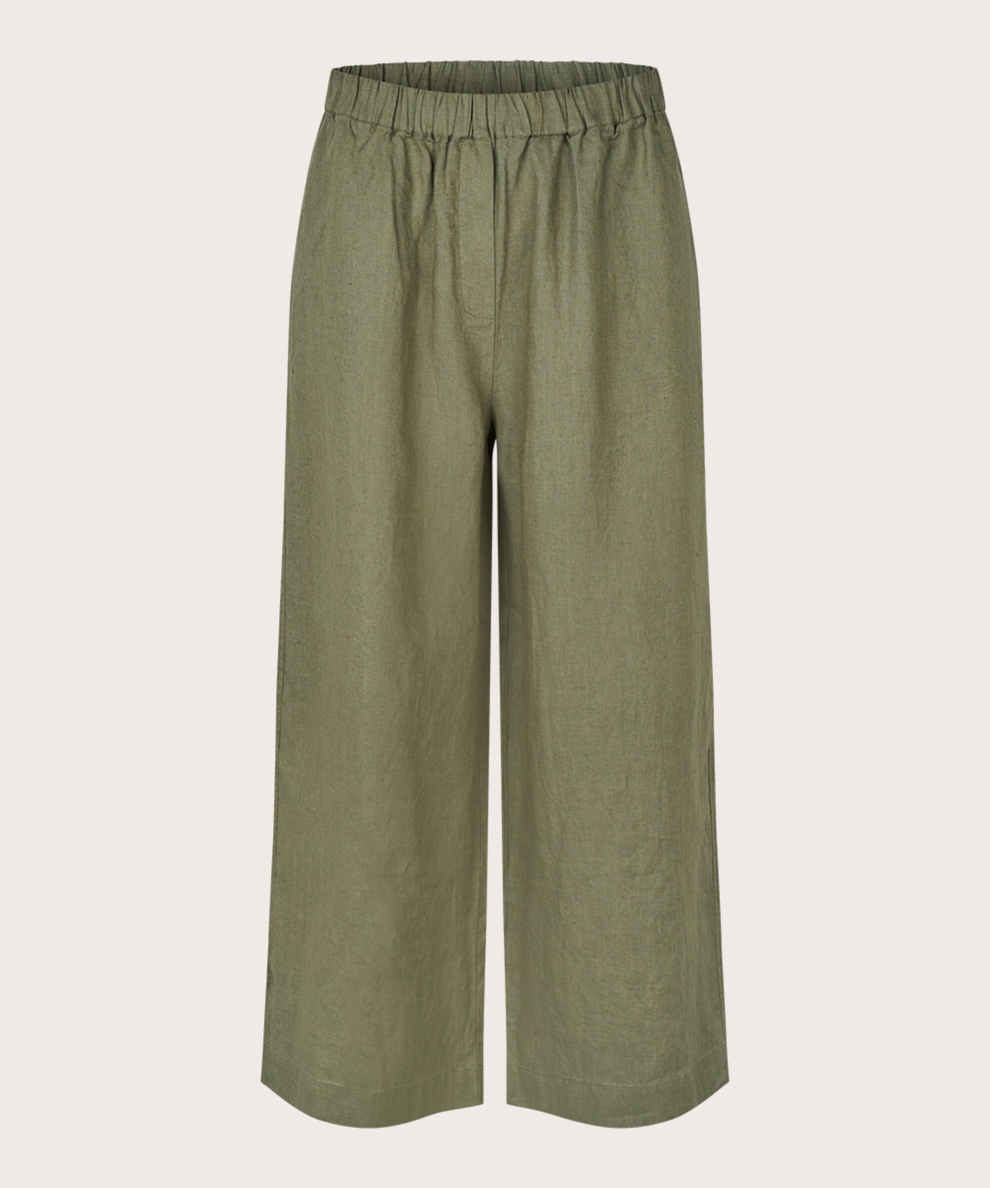 Weite Leinenhose mit elastischem Bund, D. Lichen Green
