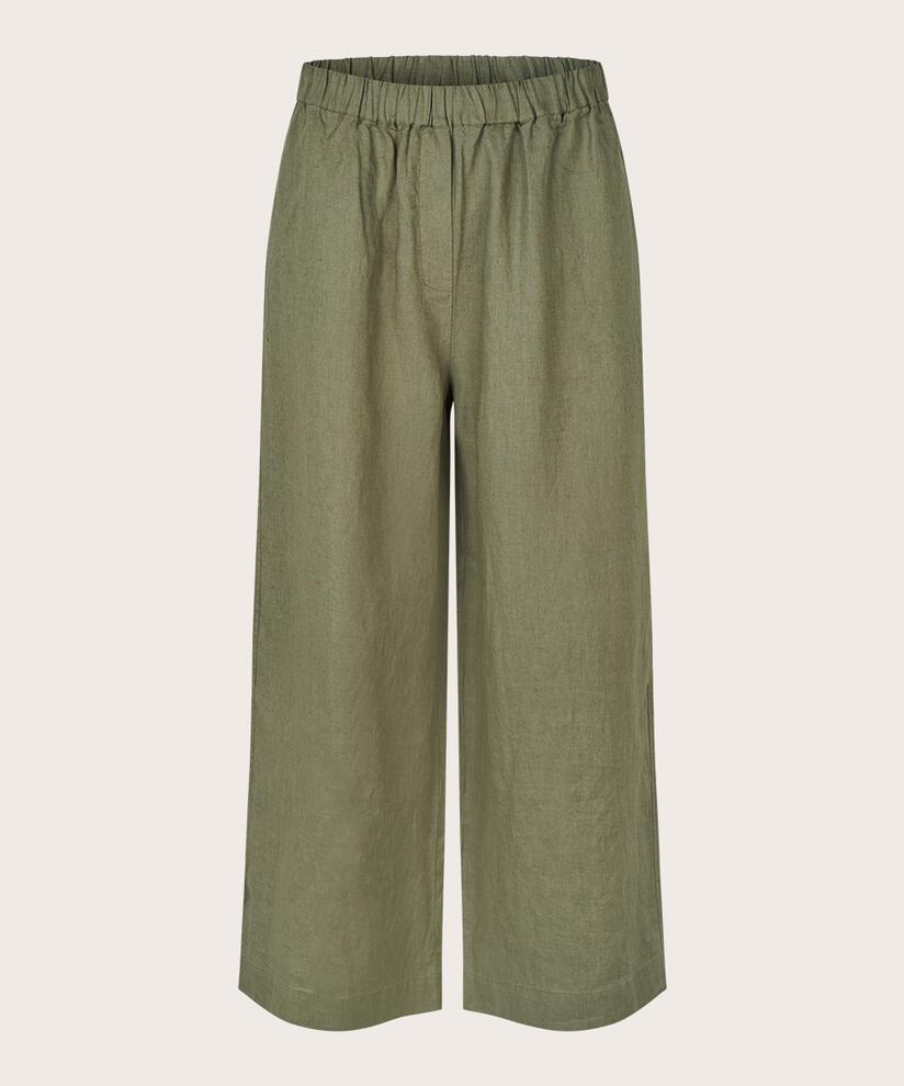 Weite Leinenhose mit elastischem Bund, D. Lichen Green