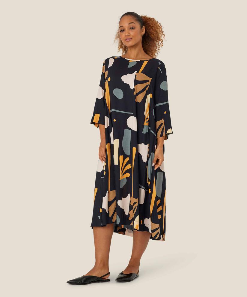 Kleid Aus Viskose Mit Knopf Am Hals, Butterscotch