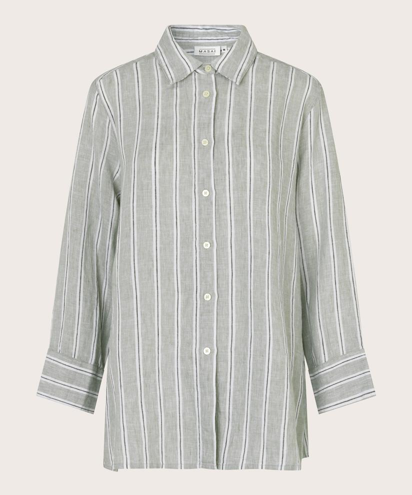 Gestreiftes Leinenhemd mit Seitenschlitz, Bog