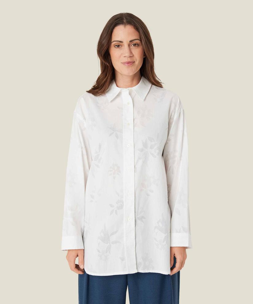 Baumwollhemd mit gewebtem Blumendruck, White