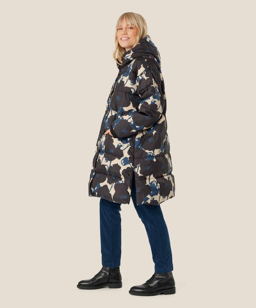 Geblümter Daunenmantel mit Kapuze, Moonlit Ocean