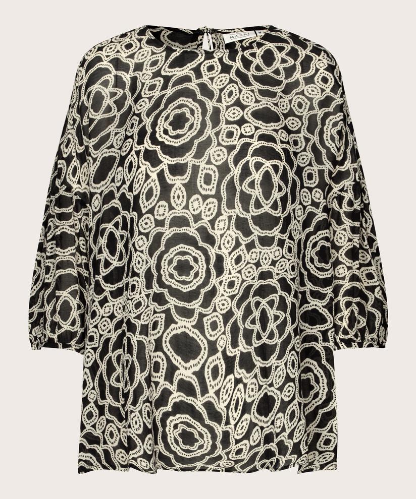 gemusterte Bluse aus helltransparenter Viskose, Black
