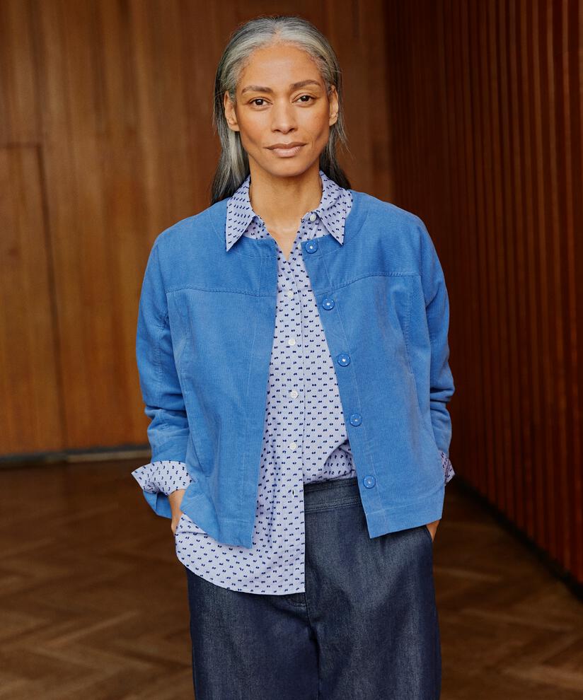 Samtjacke mit verdeckten Knöpfen, Federal Blue