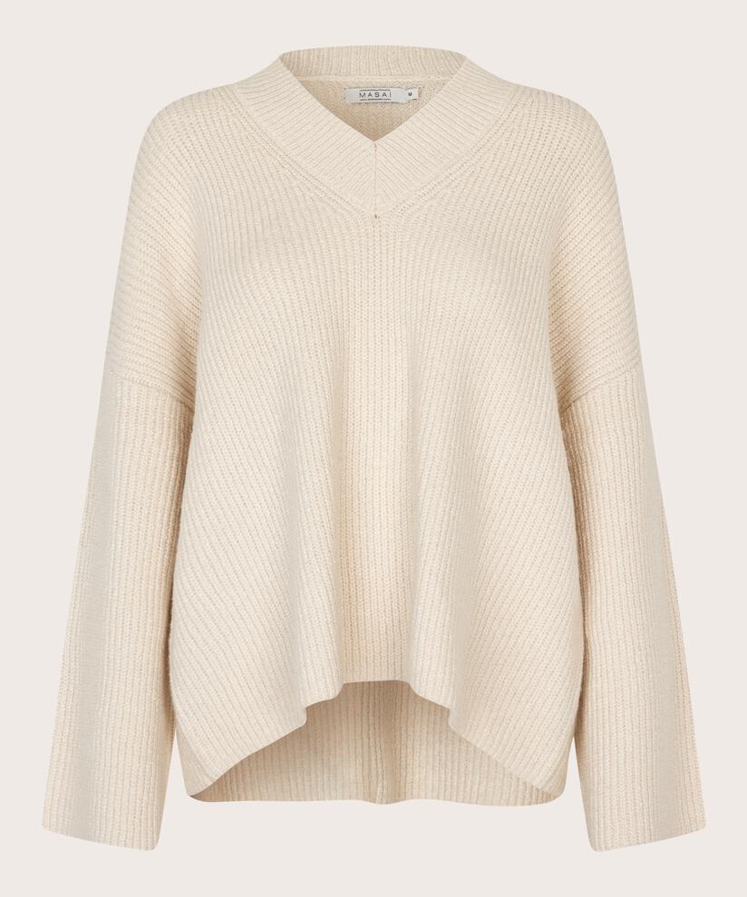Rippenstrickpullover mit V-Ausschnitt, Whitecap