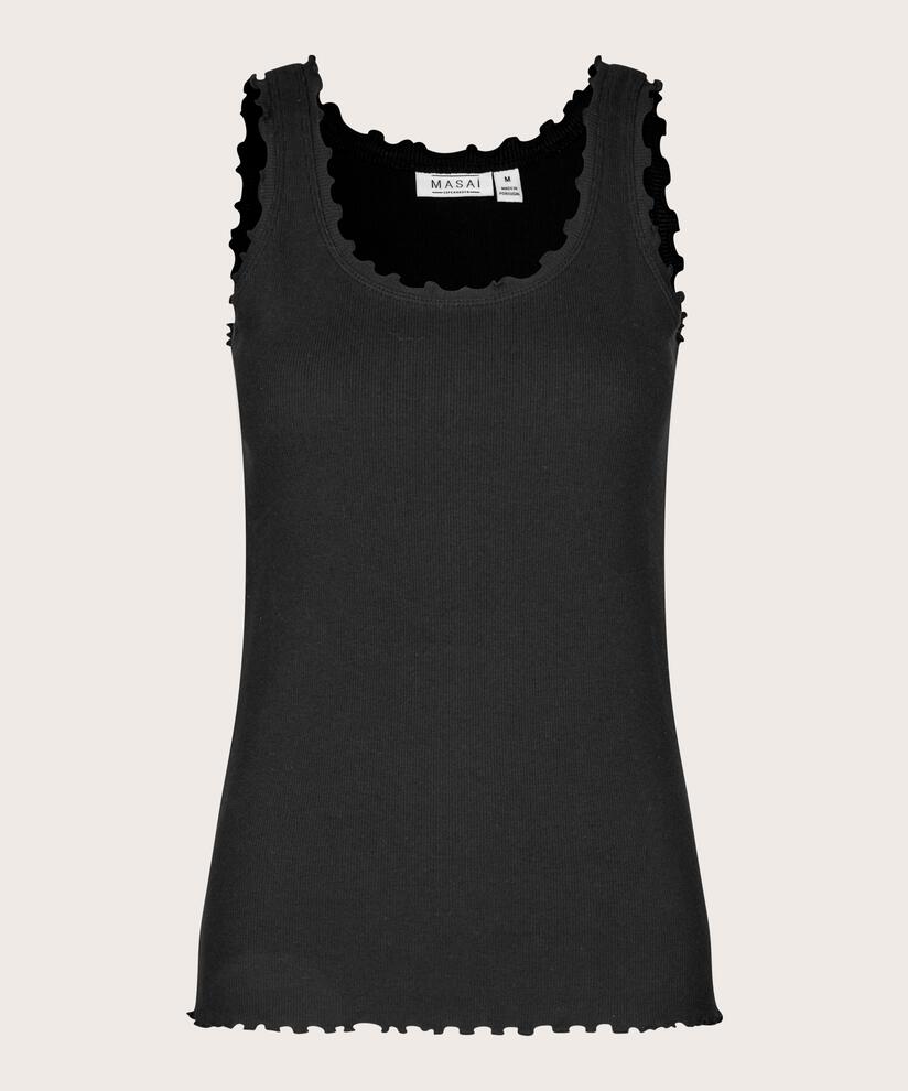 Tanktop mit gerüschten Kanten, Black