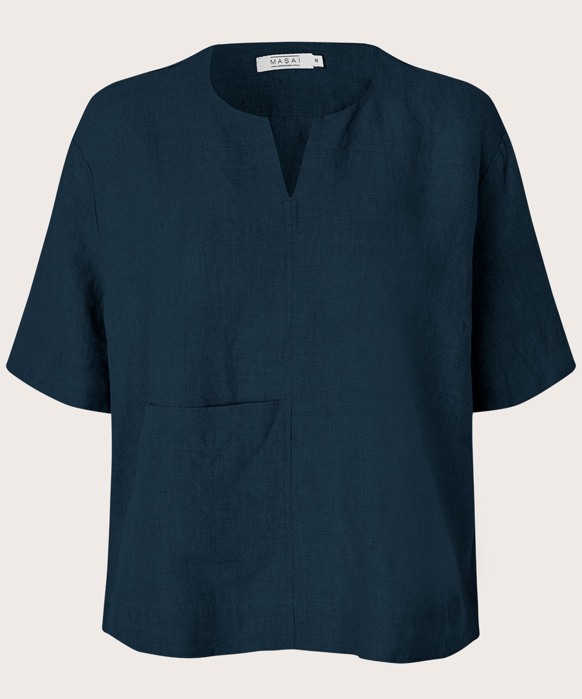 Bluse aus Leinen mit Vordertasche, Navy