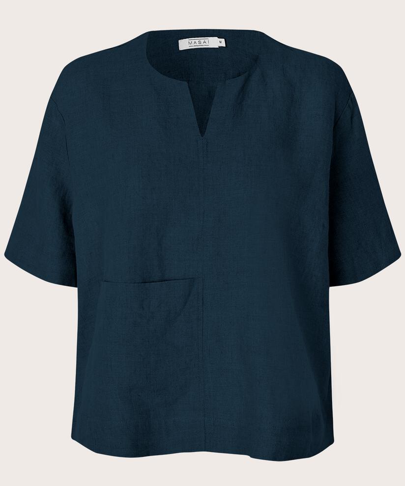 Bluse aus Leinen mit Vordertasche, Navy