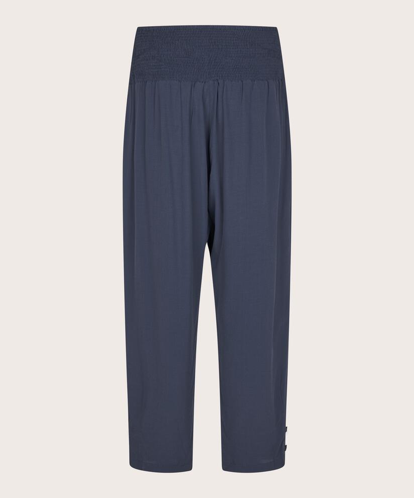 Viskosehose Mit Breitem, Gesmoktem Gummizug Hinten Und Knopfdetail, Mood Indigo