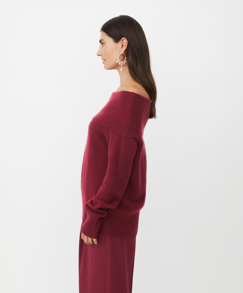 schulterfreier Strickpullover mit gerippten Kanten, Tawny Port