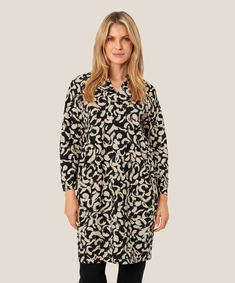 Jersey-Tunika mit V-Ausschnitt und Eingrifftaschen, Black