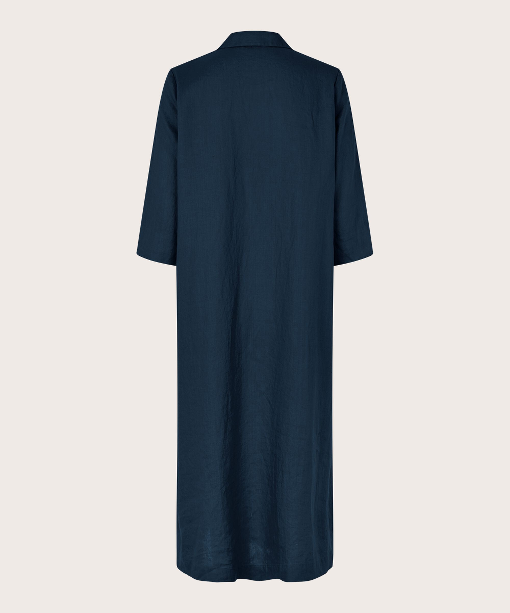 Leinenkleid mit V-Ausschnitt und Taschen, Navy