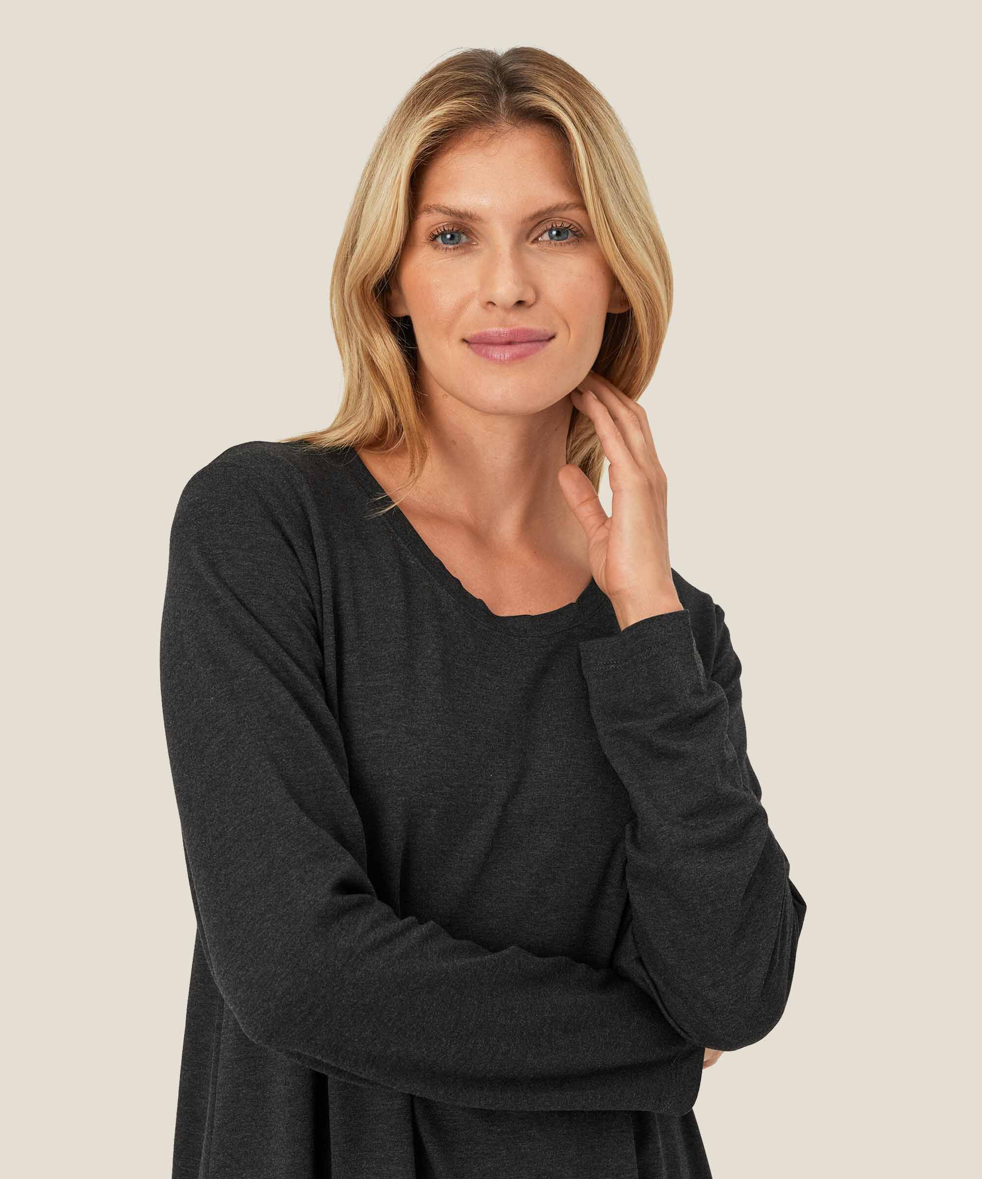 JERSEY-Tunika mit langen Ärmeln, D. Grey mel.