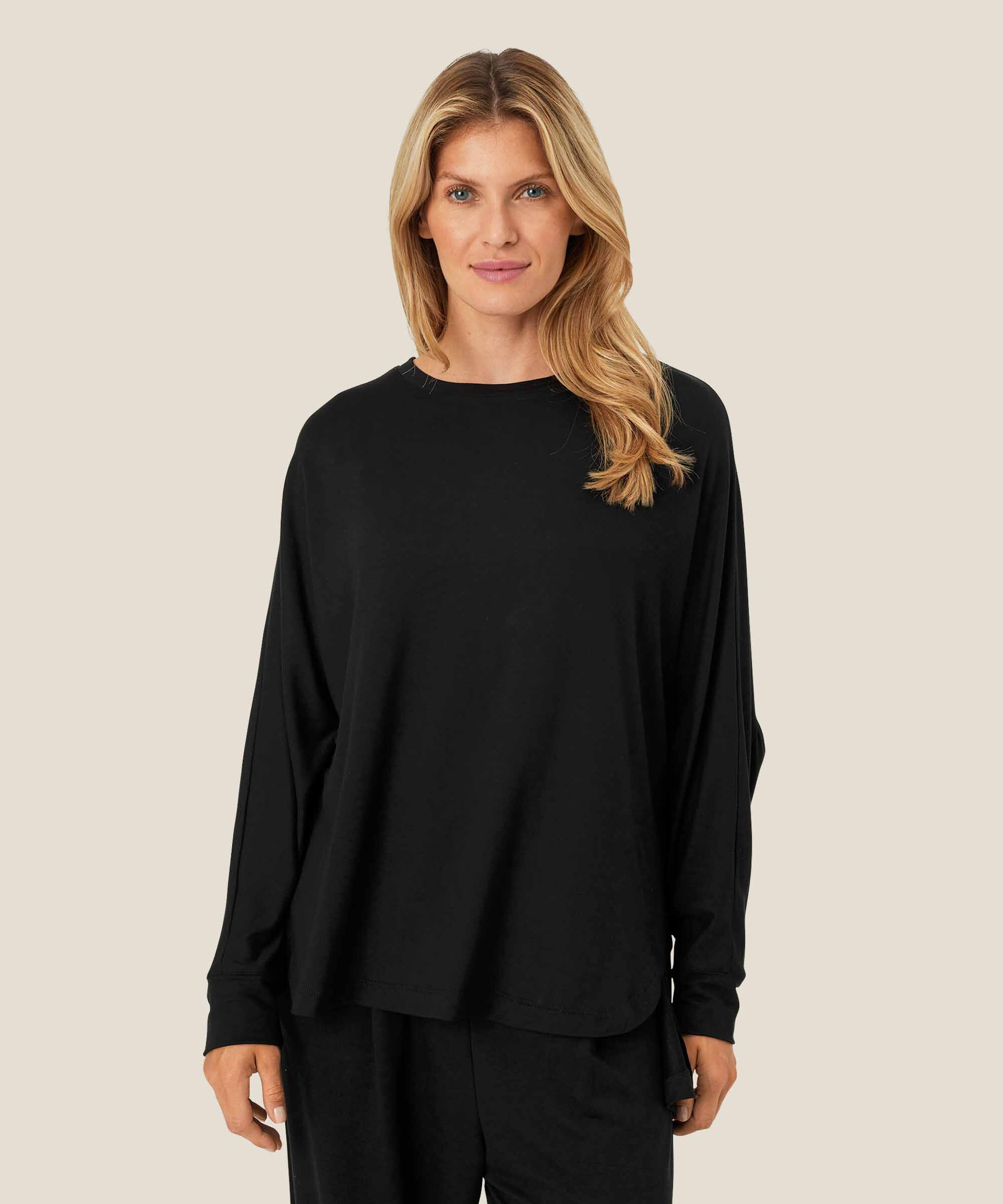 Weiches Jersey-Top mit Fledermausärmeln, Black