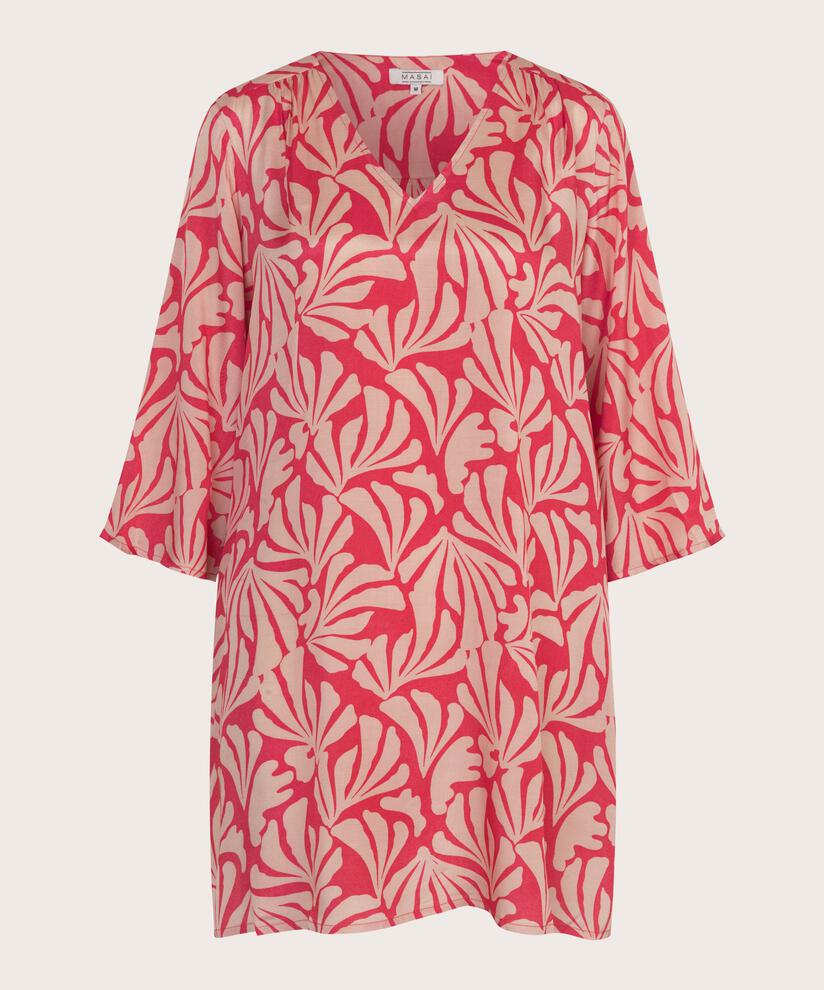 Geblümte Viskose-Tunika mit V-Ausschnitt, Hibiscus