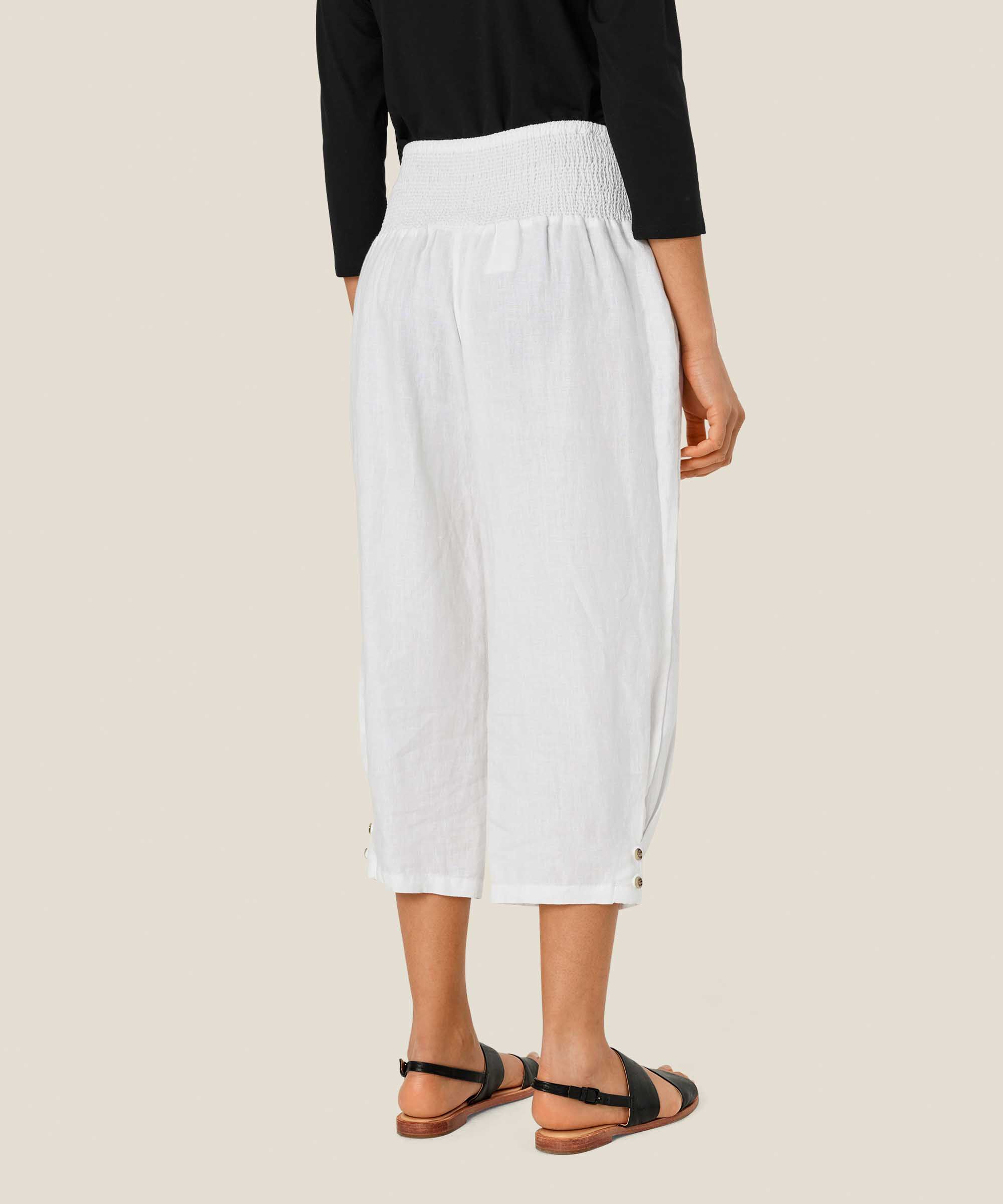 Leinenhose mit breitem, gesmoktem Gummizug hinten, White
