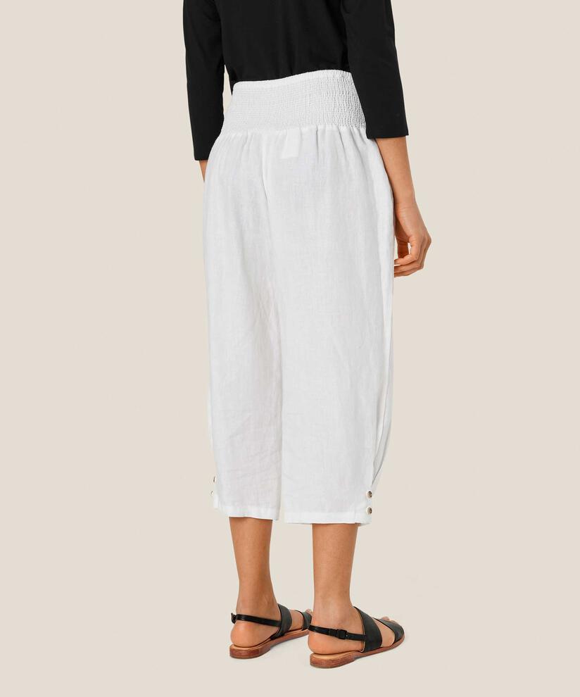 Leinenhose mit breitem, gesmoktem Gummizug hinten, White