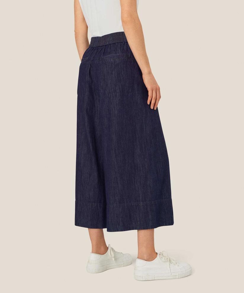 verkürzte Jeanshose mit weitem Bein und elastischer Taille, Dark Denim