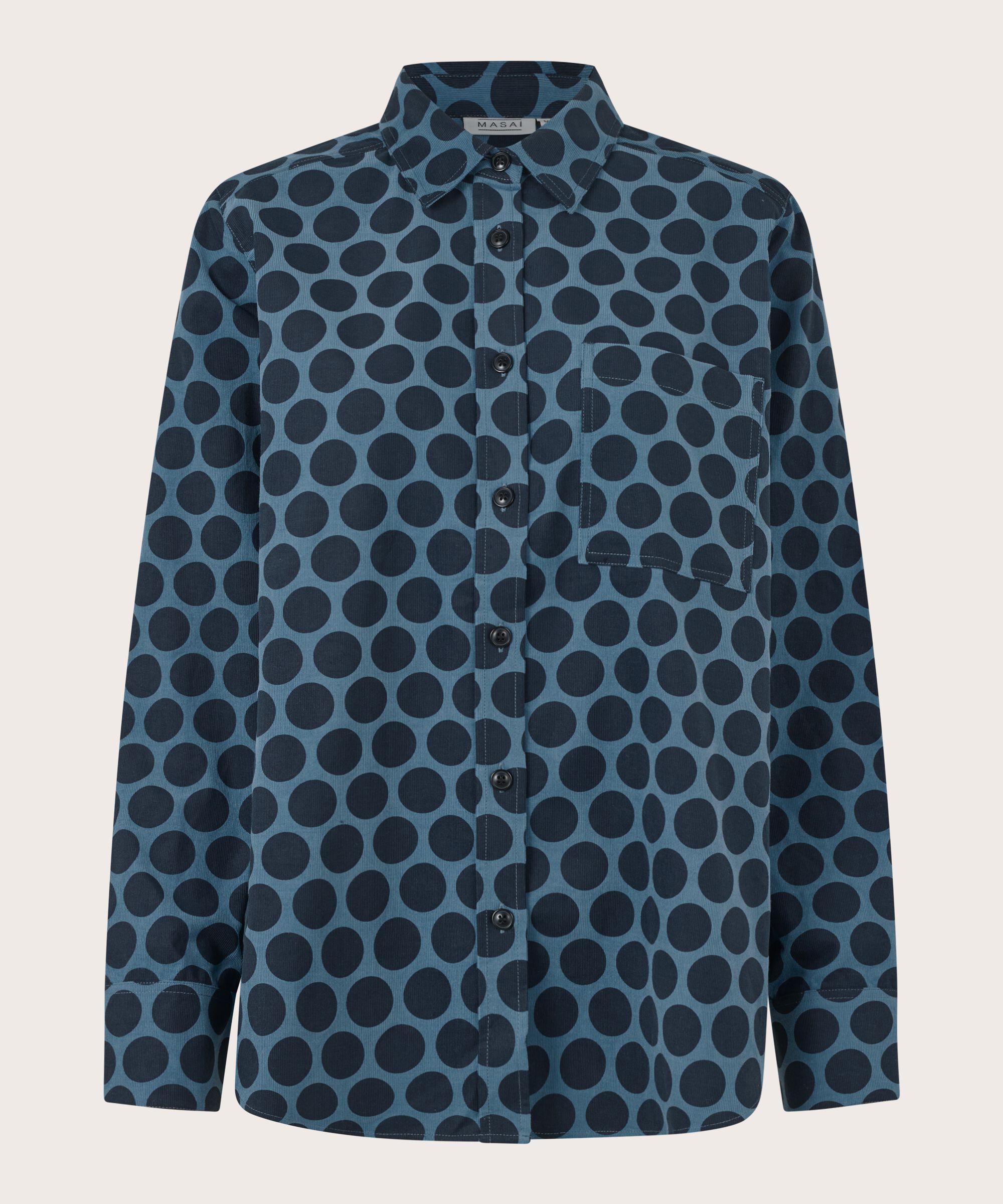gepunktetes Samthemd mit Brusttasche, Navy Blazer