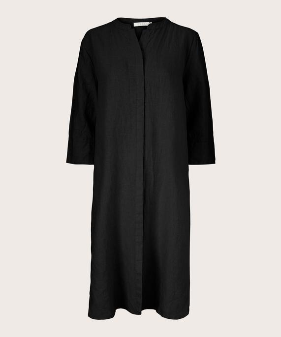 Hemdkleid aus Leinen mit Dreiviertelärmeln, Black