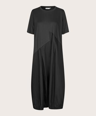 kurzärmliges Kleid aus Jersey und Baumwollpopeline, Black