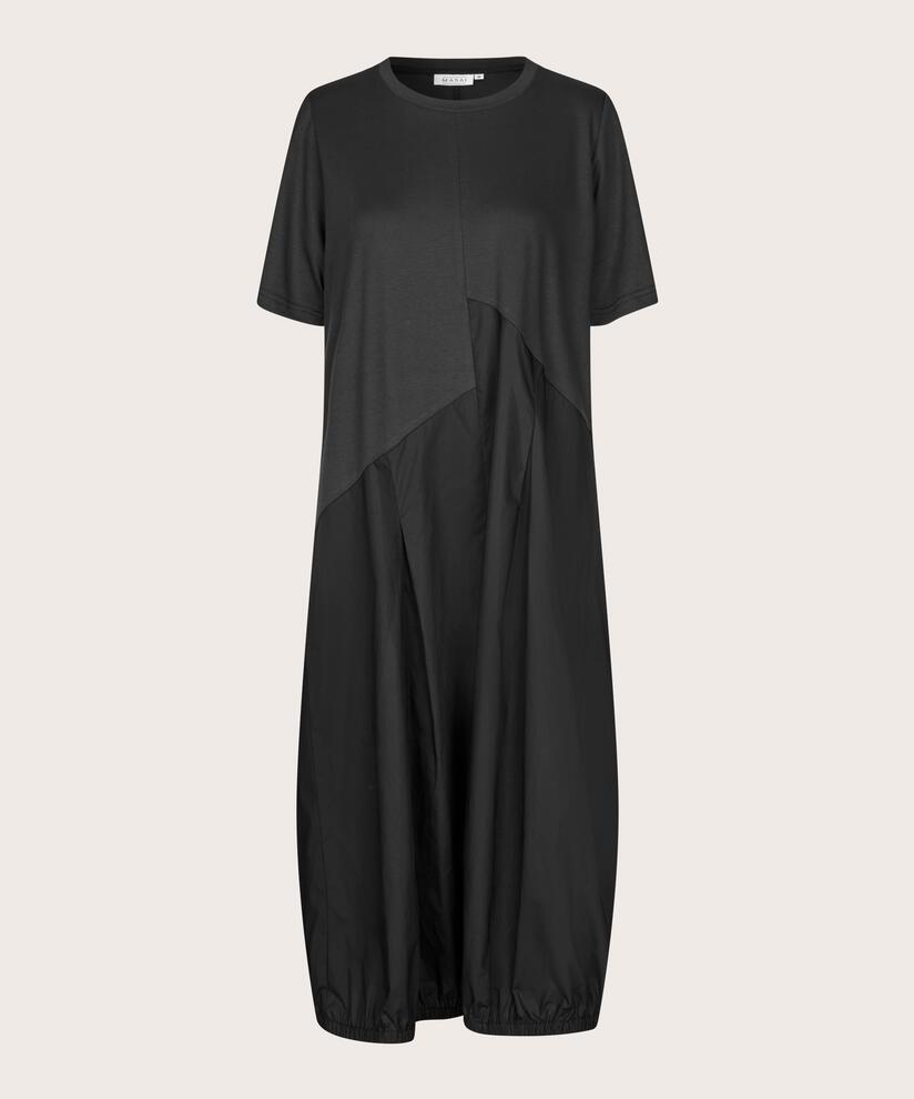 kurzärmliges Kleid aus Jersey und Baumwollpopeline, Black