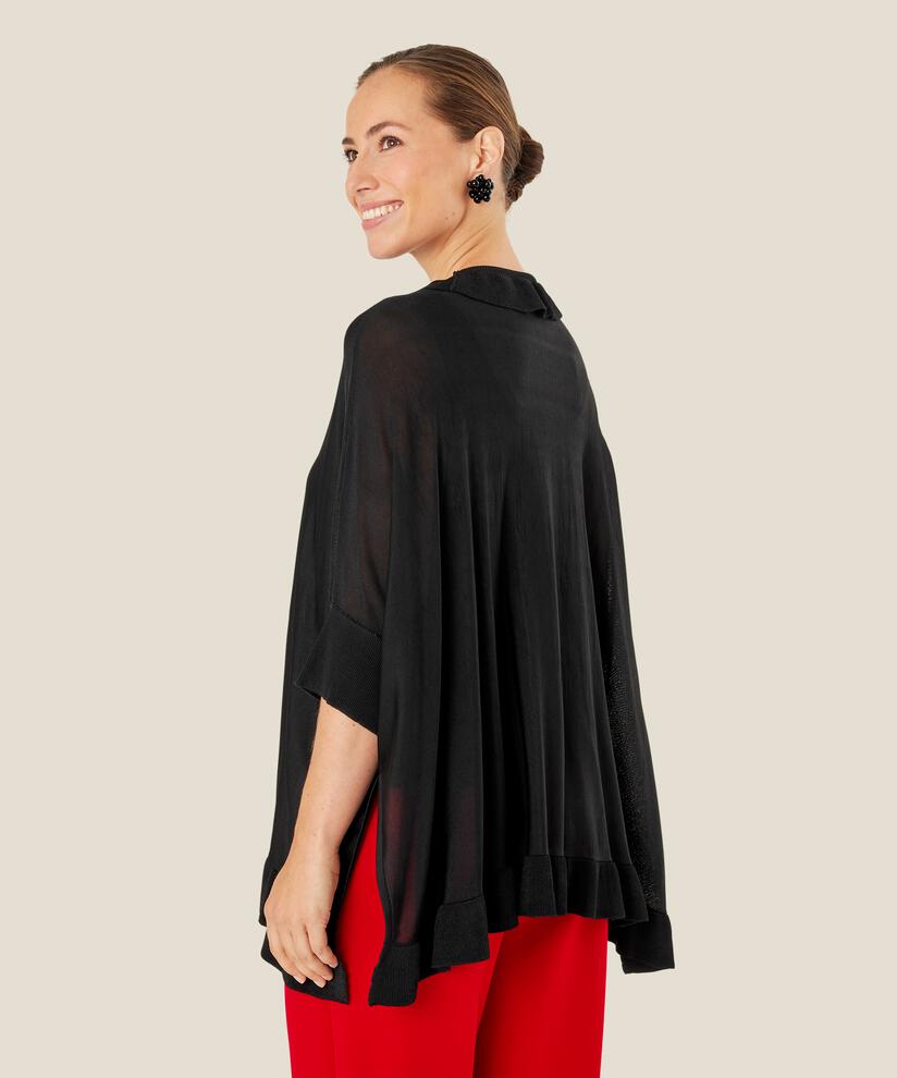 Dünner Strickpullover mit Rüschen, Black