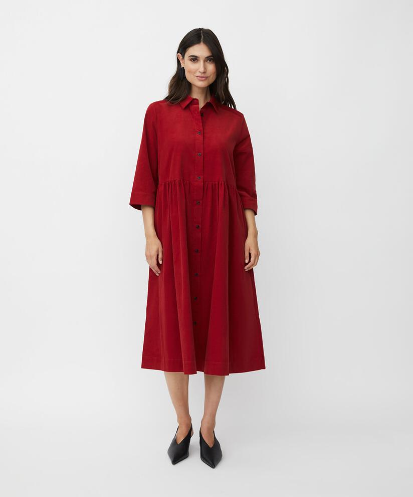Samthemdkleid mit 3/4-Ärmeln, Red Dahlia