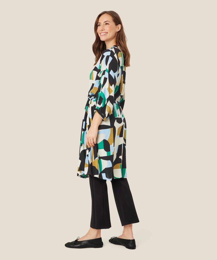 Gemustertes Viskosekleid mit Knöpfen und Bändern, Greenlake