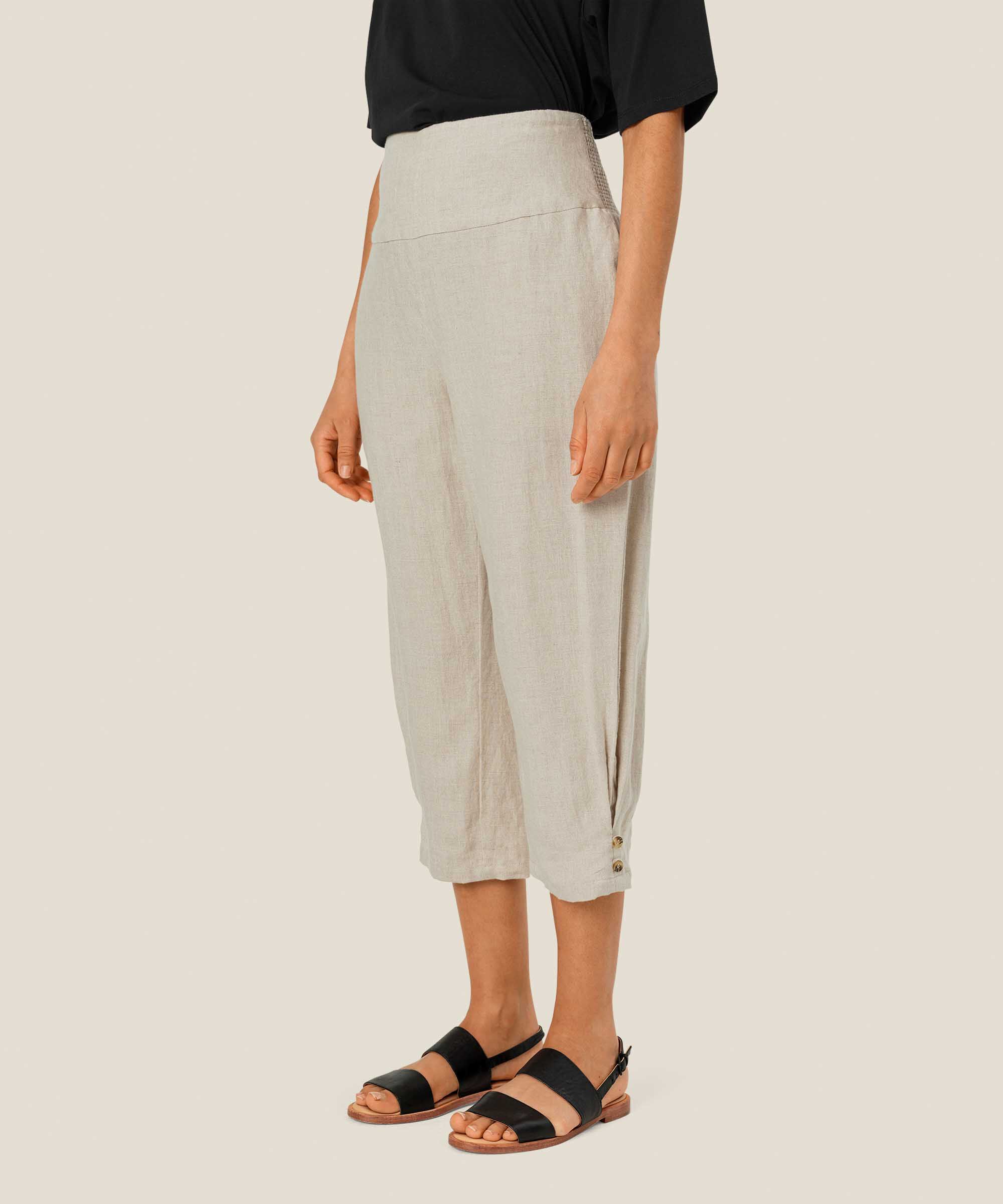 Leinenhose mit breitem, gesmoktem Gummizug hinten, Natural