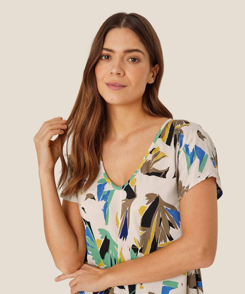 Bedrucktes Viskosekleid mit V-Ausschnitt, Dusky Green