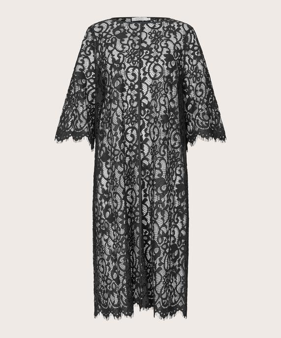 transparentes Spitzenkleid mit Fransen, Black