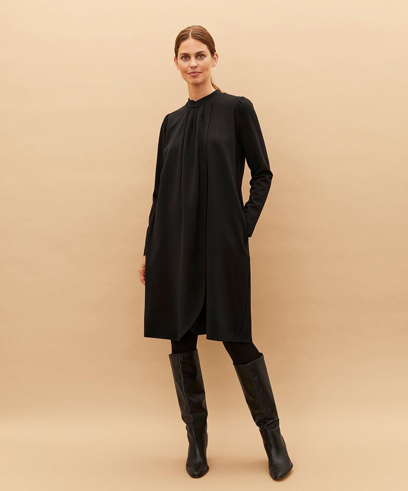 Jerseykleid mit Wickeleffekt und Drapierung, Black