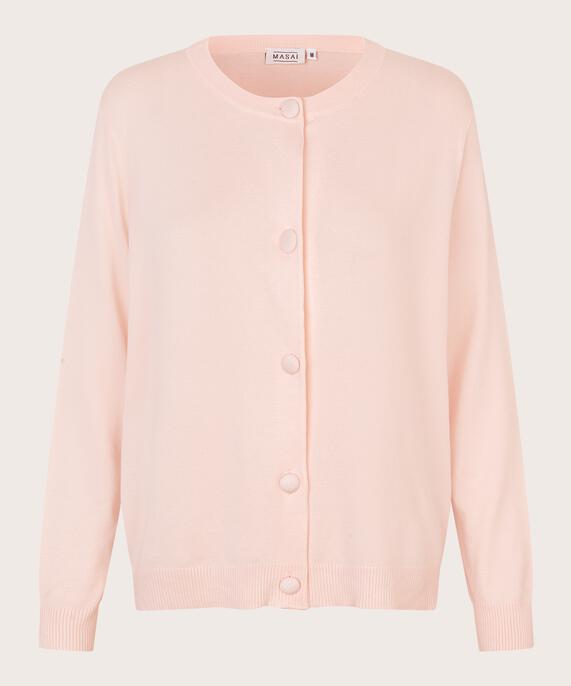 Feinstrick-Cardigan mit Rundhalsausschnitt, Mauve Chalk