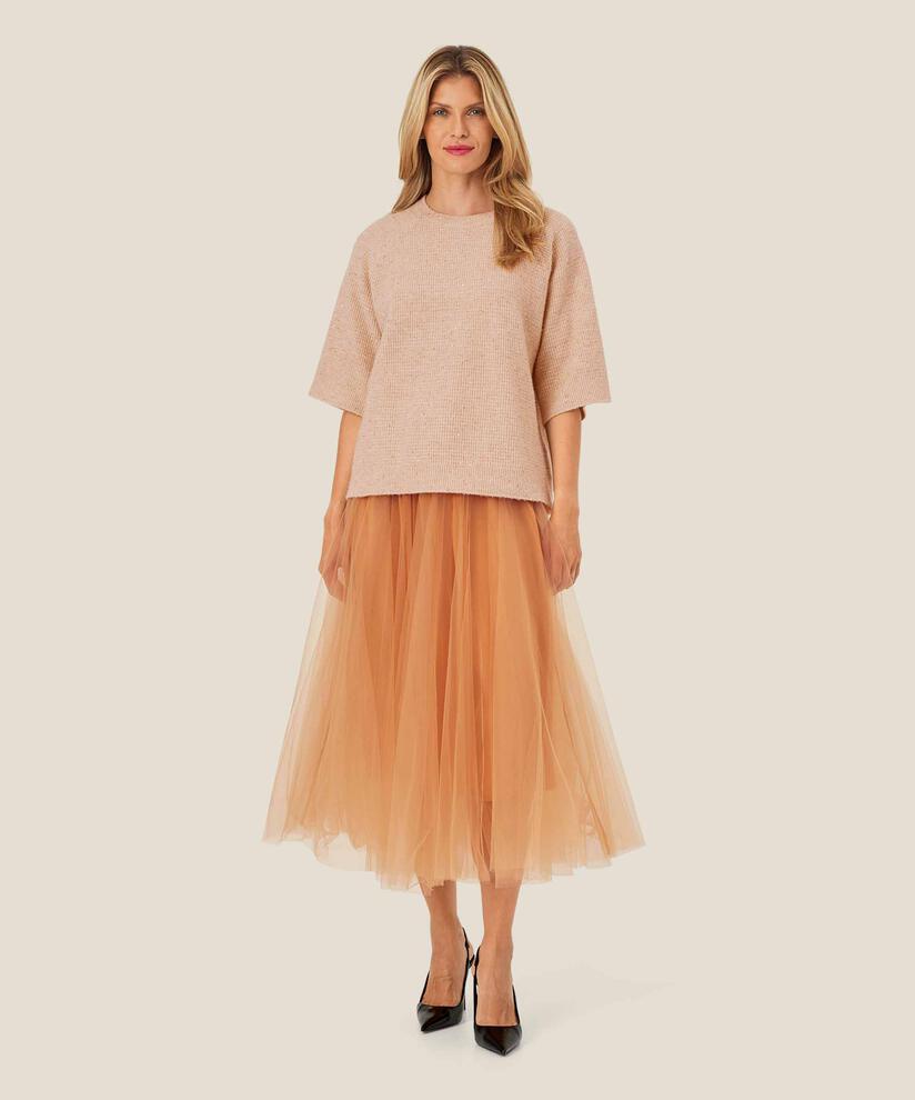 Kurzarmpullover aus Wollmischung mit Pailletten, Bisquit