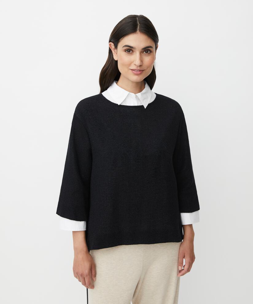 Blouse Bouclée À Manches 3/4, Black