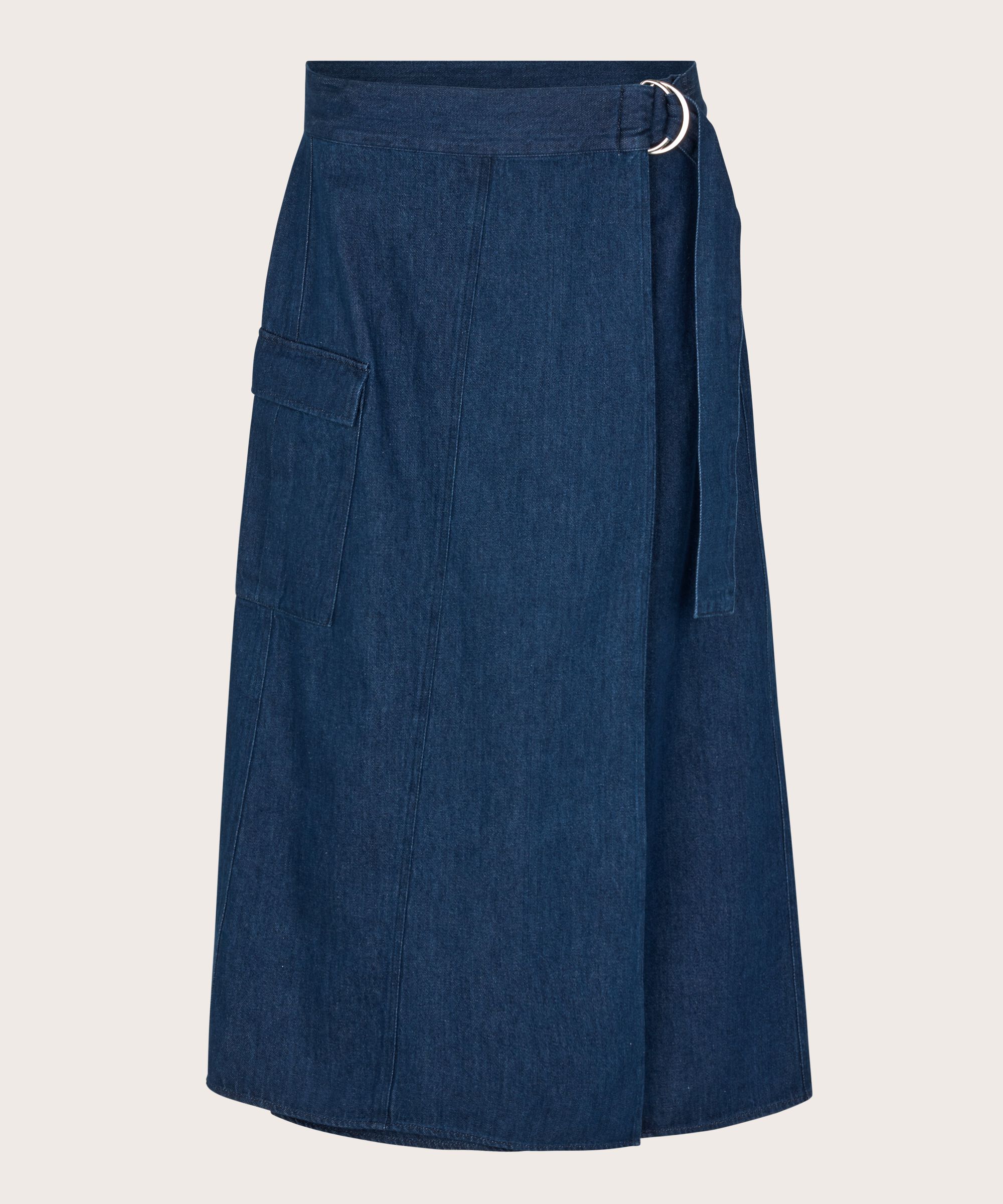 Jeansrock mit Gürtel und Wickeleffekt, Dark Denim