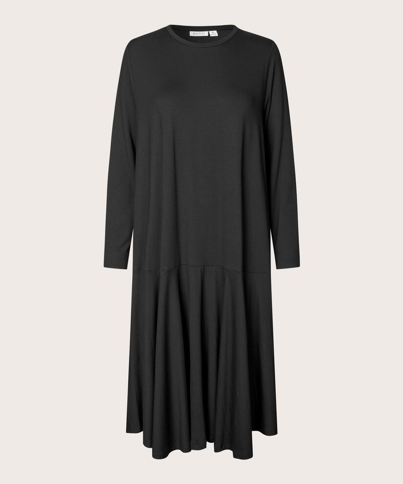 langärmliges Jerseykleid mit Rundhalsausschnitt, Black