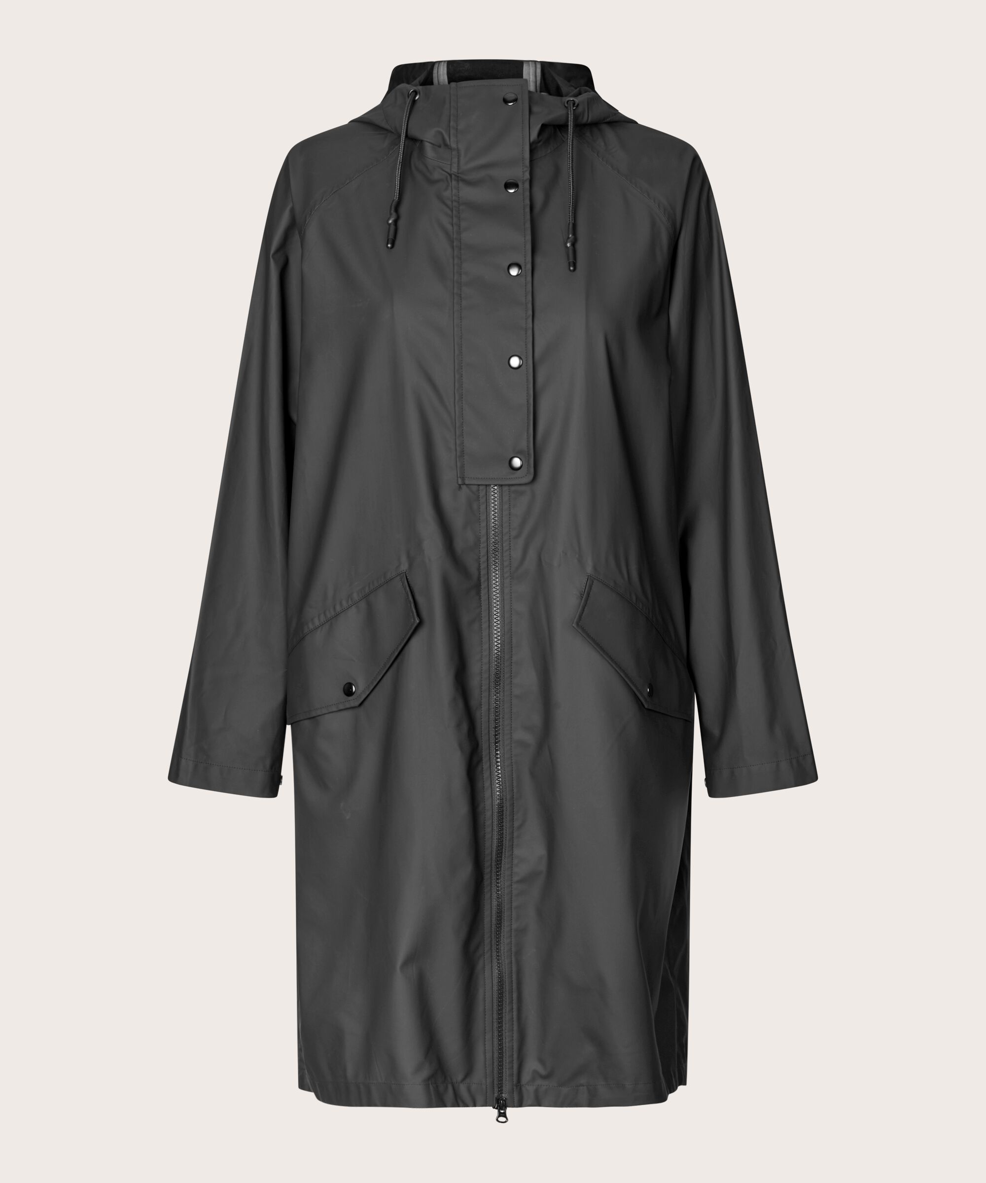 Regenmantel mit Kapuze und 2-Wege-Reißverschluss, Black