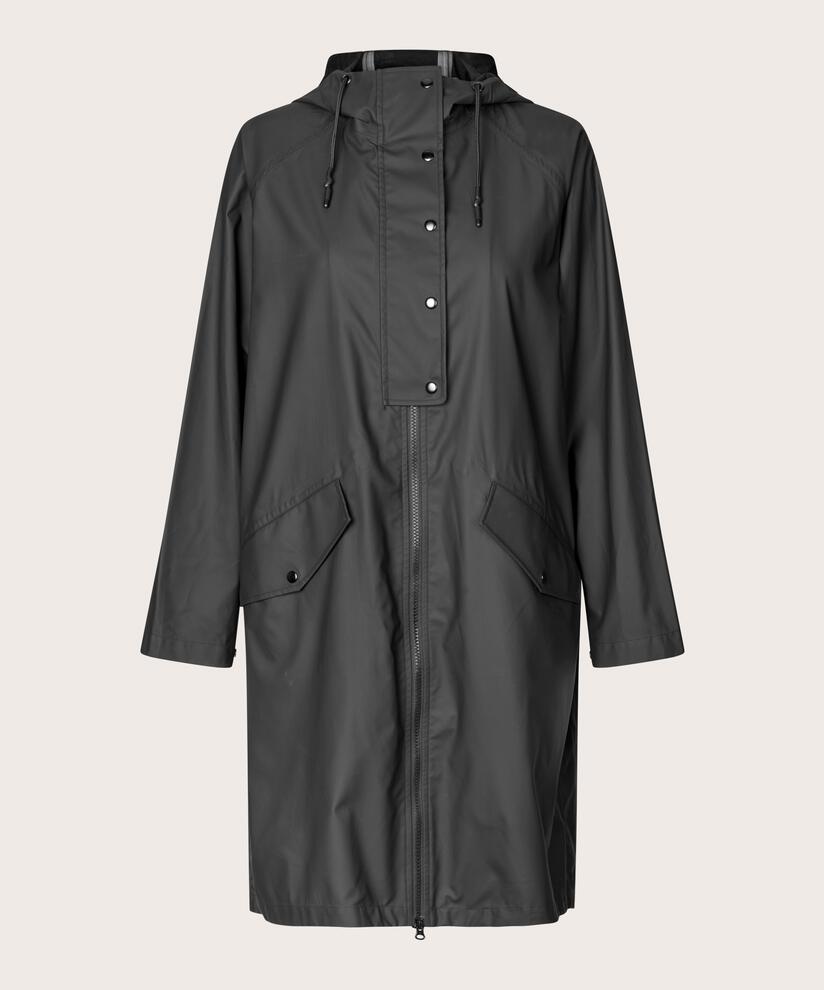 Regenmantel mit Kapuze und 2-Wege-Reißverschluss, Black