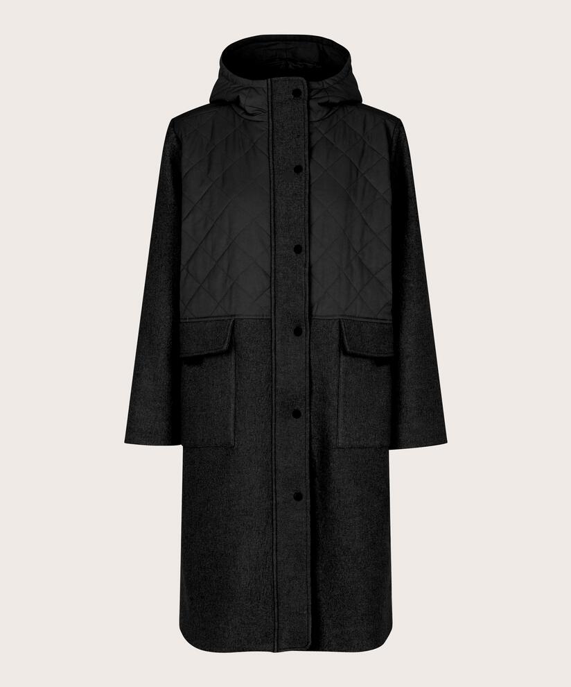 Wollmantel mit Steppdetails und großen Taschen, Black