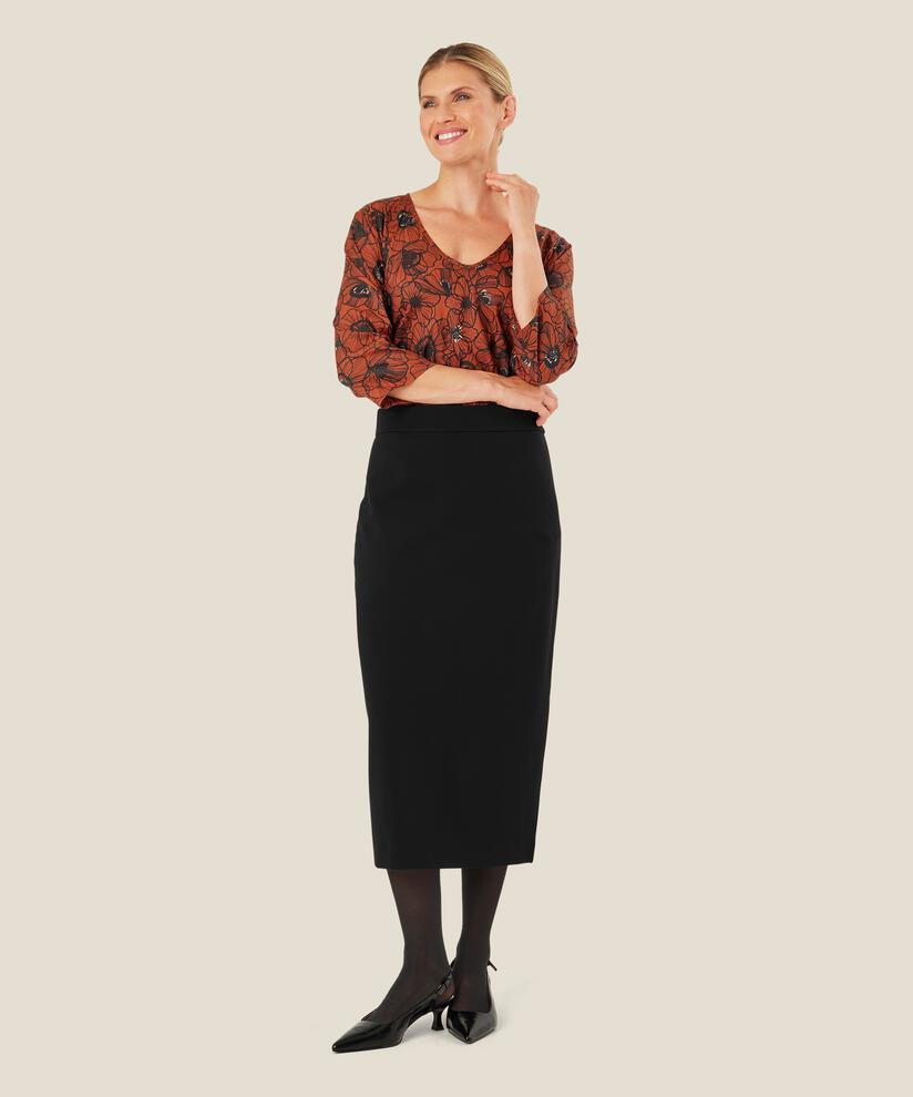 Bleistiftrock aus Jersey mit Schlitz hinten, Black