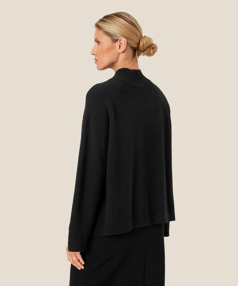Pullover aus Wolle mit Bindebändern am Hals, Black