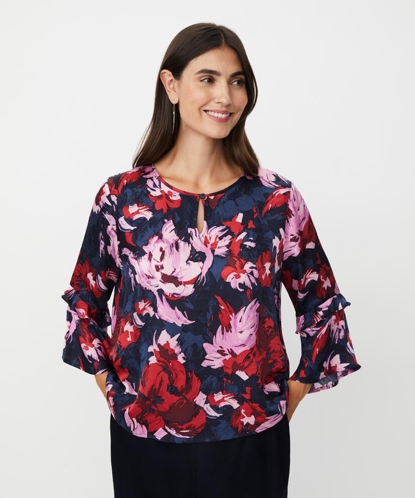 Viskosebluse Mit Knopfdetail, Scarlet Sage
