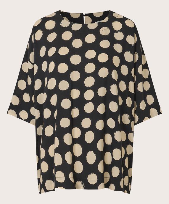 Gepunktete Viskosebluse mit Rundhalsausschnitt, Black