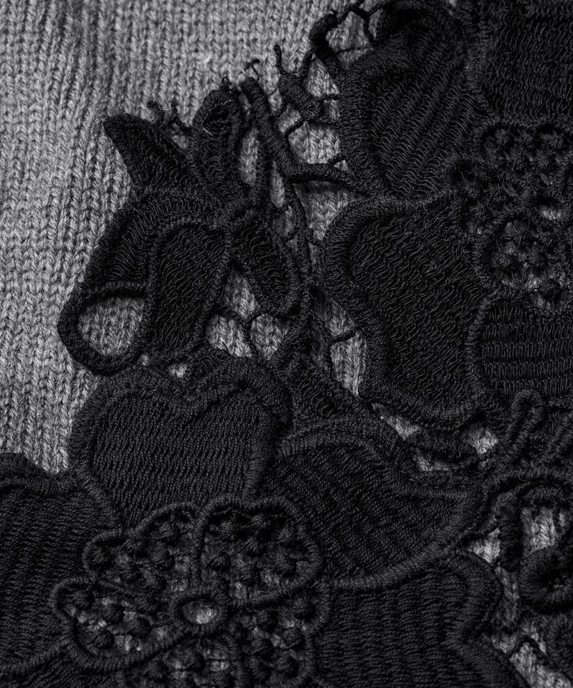 Cardigan mit aufgenähter Spitze und gerippten Kanten, M. Grey mel.