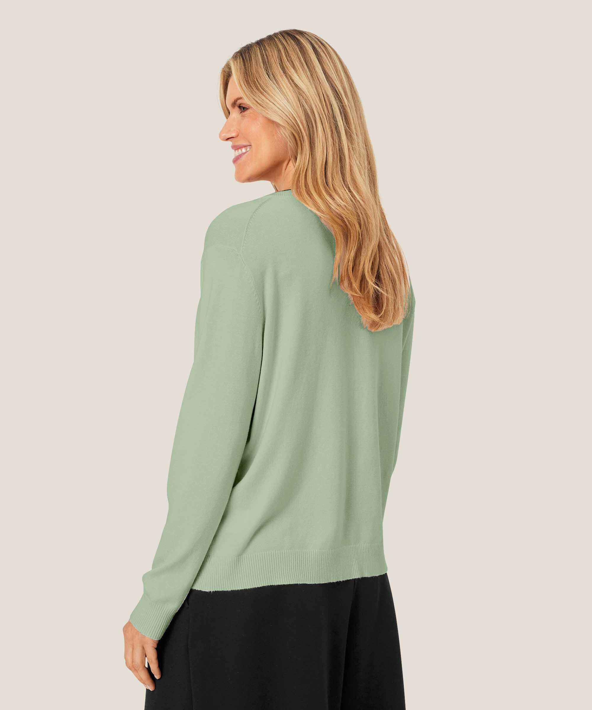 Feinstrick-Cardigan mit Rundhalsausschnitt, Frosty Green