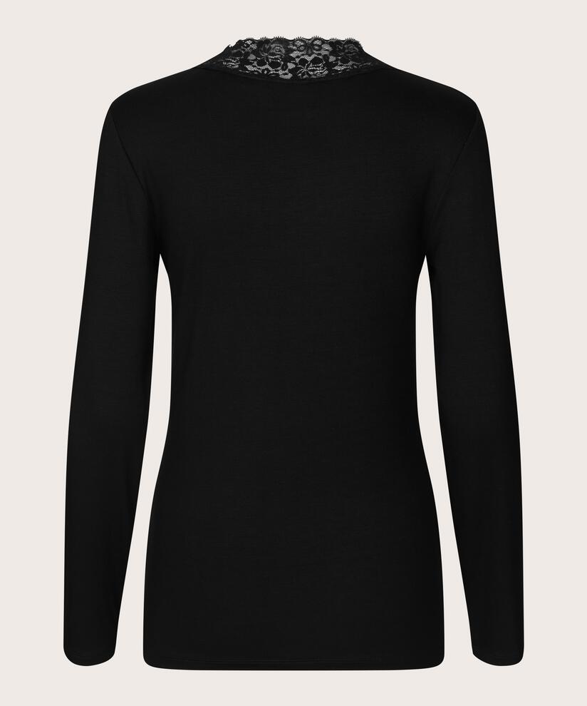 Langarm-Jerseybluse mit Spitzenbesatz, Black
