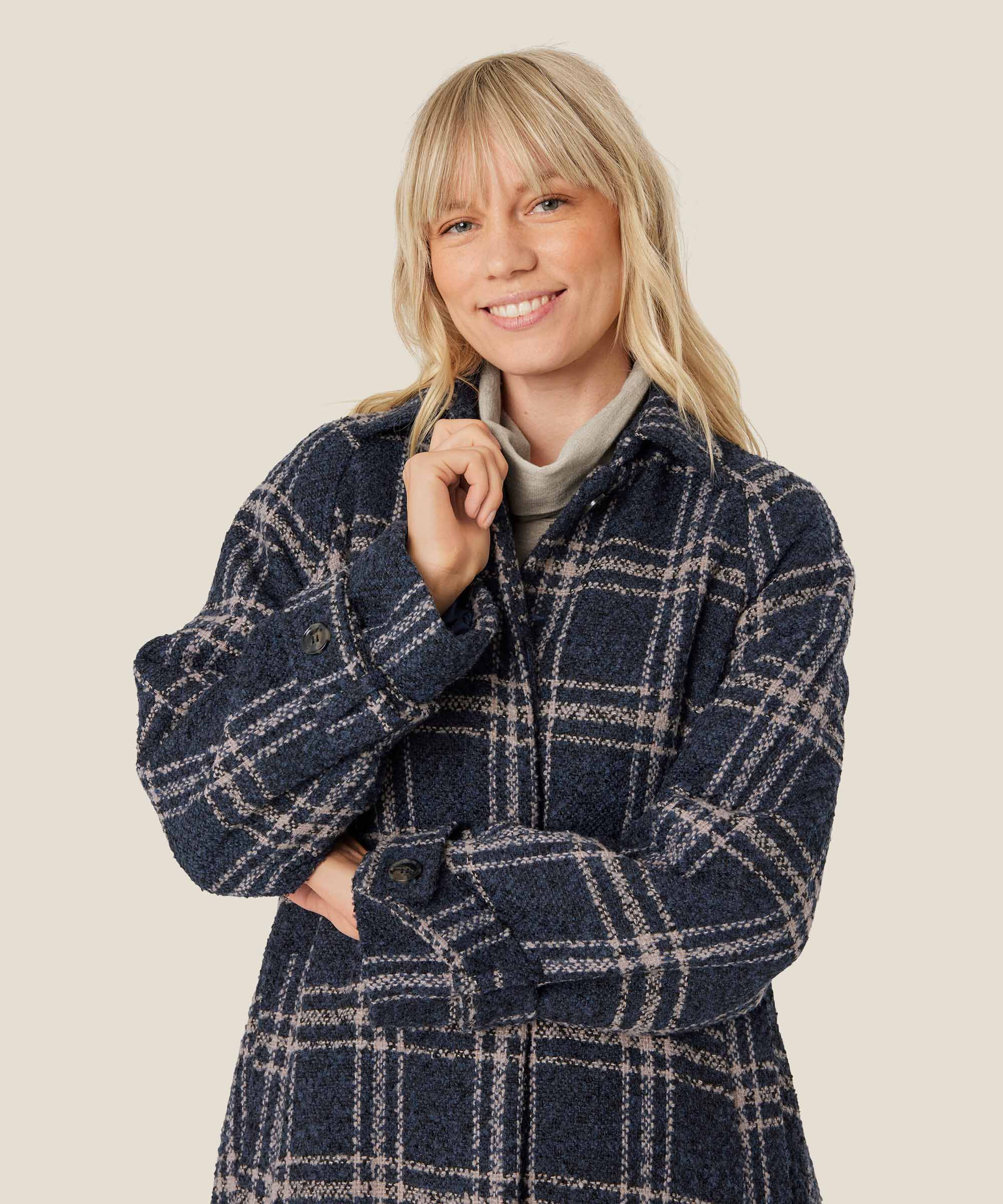 Mantel aus Wollmischung mit verdecktem Knopfverschluss, Moonlit Ocean