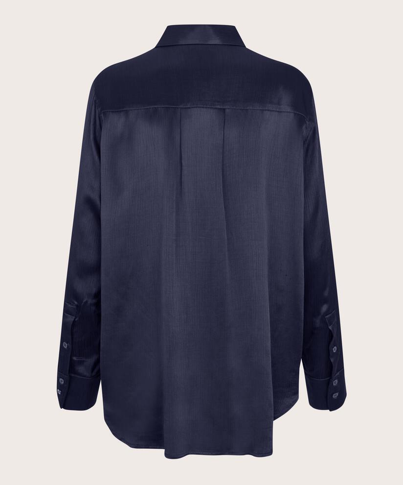 glänzendes Viskose-Shirt mit gerippter Oberfläche, Navy Blazer